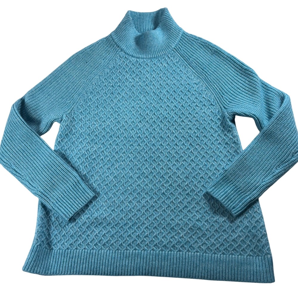 Talbots Petite Aqua Blue Textured Mock Neck Sweater Womens LP Wool Blend Knit‎